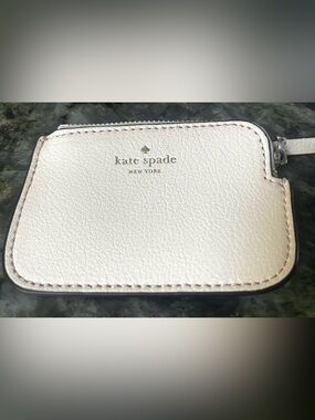 kate spade Small Cream Zip Card Coin Pouch with Red Interior